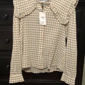 Green & Beige Collared Blouse